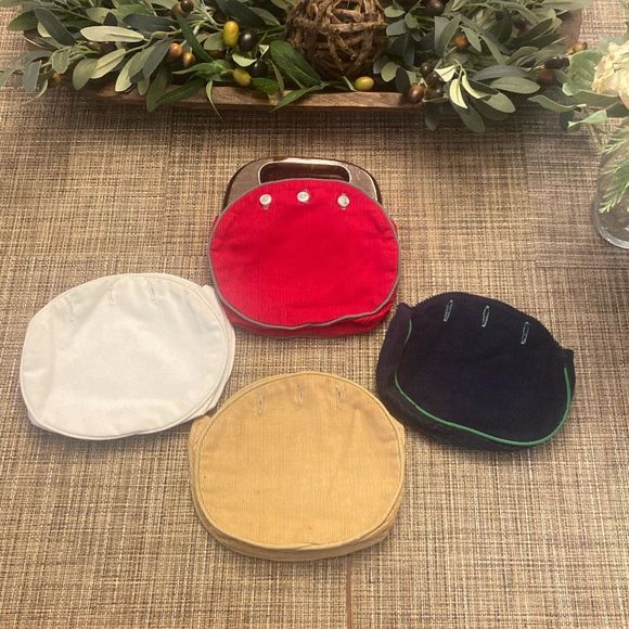 Vintage Retro Bermuda Bag Purse Wood Handles 4 Interchangeable Covers 7 x 7 in - Picture 1 of 15